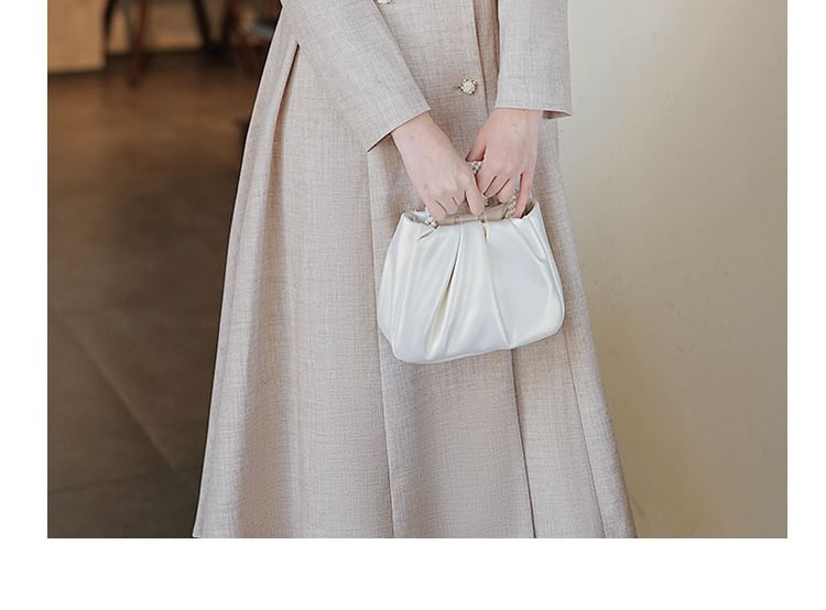 Lapel Collar Frill Trim Double-Breasted Midi A-Line Coat Dress / Bow Capelet / Set