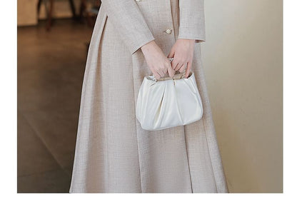 Lapel Collar Frill Trim Double-Breasted Midi A-Line Coat Dress / Bow Capelet / Set