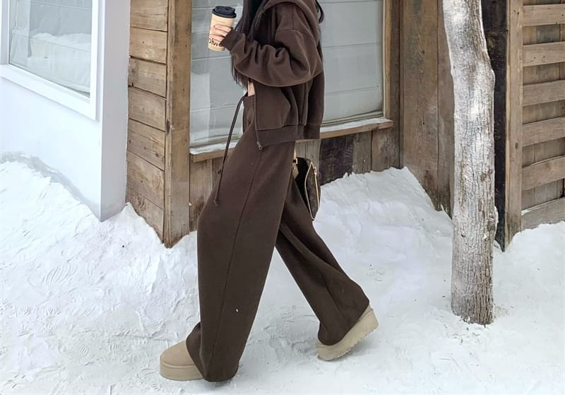 Zip-Up Hoodie with Crop Tee and Wide Leg Sweatpants Set