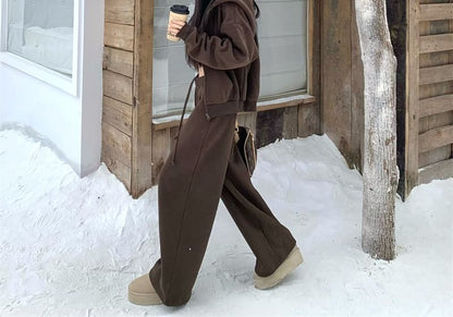 Zip-Up Hoodie with Crop Tee and Wide Leg Sweatpants Set
