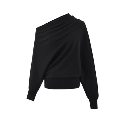 Off-Shoulder Knit Top with Long Sleeves and Solid Design