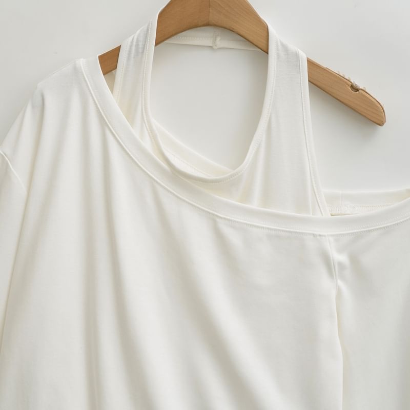 Cutout Shoulder Solid Crop Sweatshirt