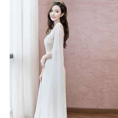 Maxi Sleeve Square Neck Plain Panel Lace A-Line Wedding Gown