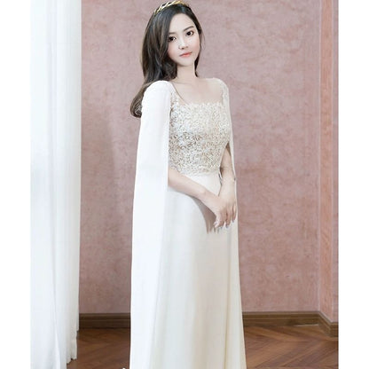 Maxi Sleeve Square Neck Plain Panel Lace A-Line Wedding Gown