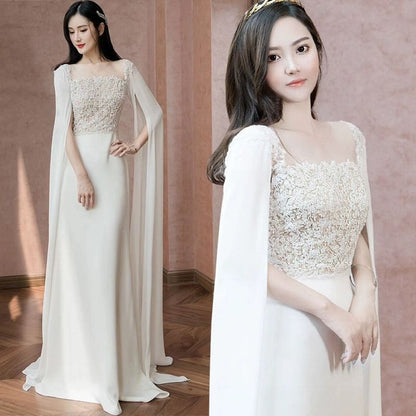 Maxi Sleeve Square Neck Plain Panel Lace A-Line Wedding Gown