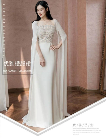 Maxi Sleeve Square Neck Plain Panel Lace A-Line Wedding Gown