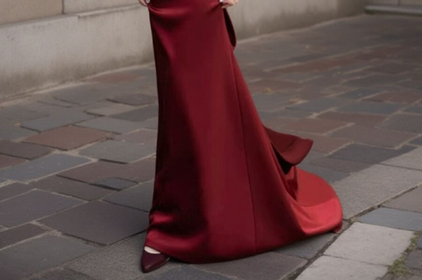 Sleeveless V-Neck Plain Bow Backless Trumpet Evening Gown