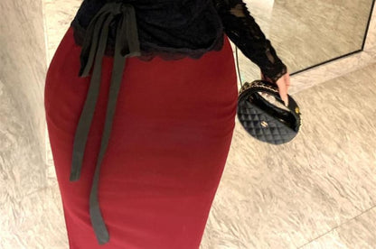 Set: Spaghetti Strap Scoop Neck Plain Maxi Mermaid Dress + V-Neck Lace Wrap Crop Light Jacket
