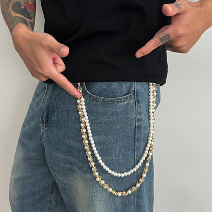 Faux Pearl Alloy Layered Pants Chain