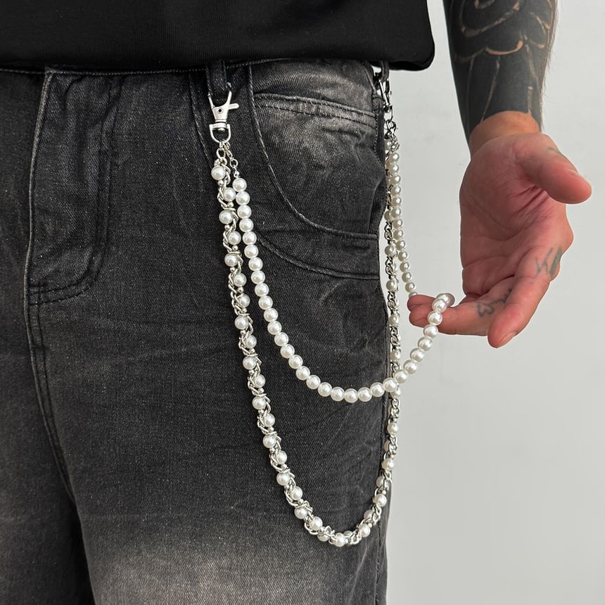 Faux Pearl Alloy Layered Pants Chain