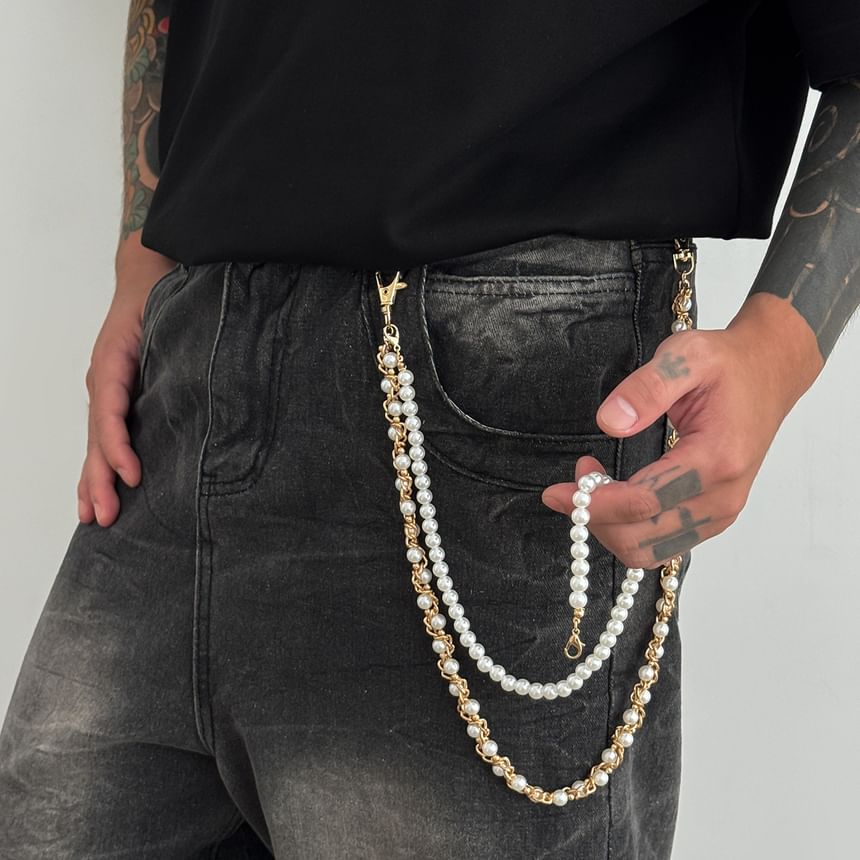 Faux Pearl Alloy Layered Pants Chain