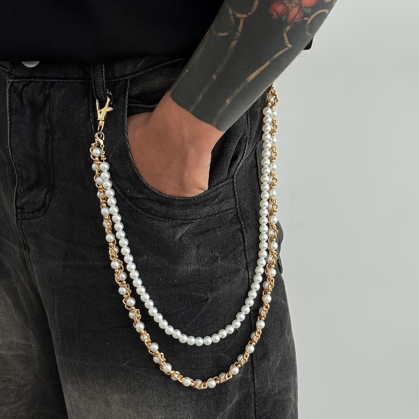 Faux Pearl Alloy Layered Pants Chain
