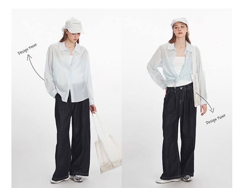 Pinstripe Collared Long-Sleeve Button-Down Shirt