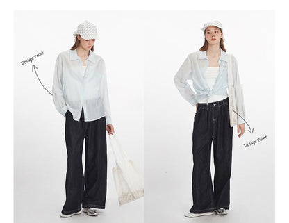 Pinstripe Collared Long-Sleeve Button-Down Shirt
