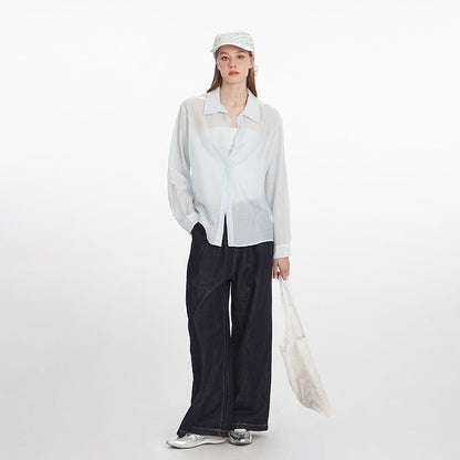 Pinstripe Collared Long-Sleeve Button-Down Shirt