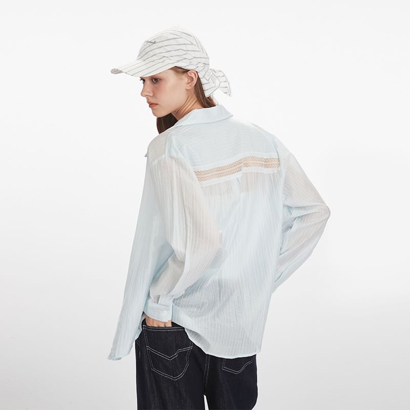 Pinstripe Collared Long-Sleeve Button-Down Shirt