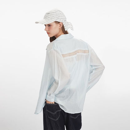 Pinstripe Collared Long-Sleeve Button-Down Shirt