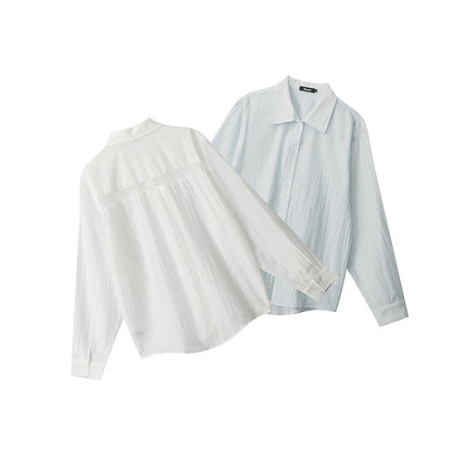 Pinstripe Collared Long-Sleeve Button-Down Shirt