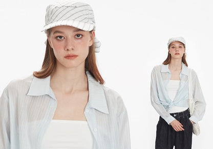 Pinstripe Collared Long-Sleeve Button-Down Shirt