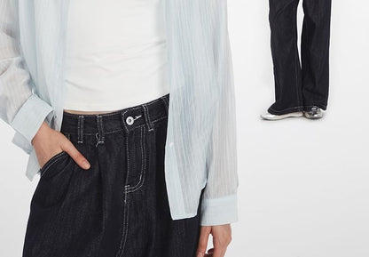 Pinstripe Collared Long-Sleeve Button-Down Shirt