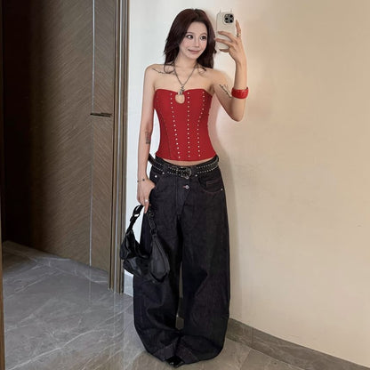 Studded Corset-Style Strapless Top