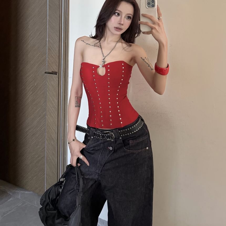 Studded Corset-Style Strapless Top
