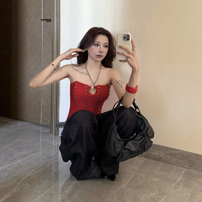Studded Corset-Style Strapless Top