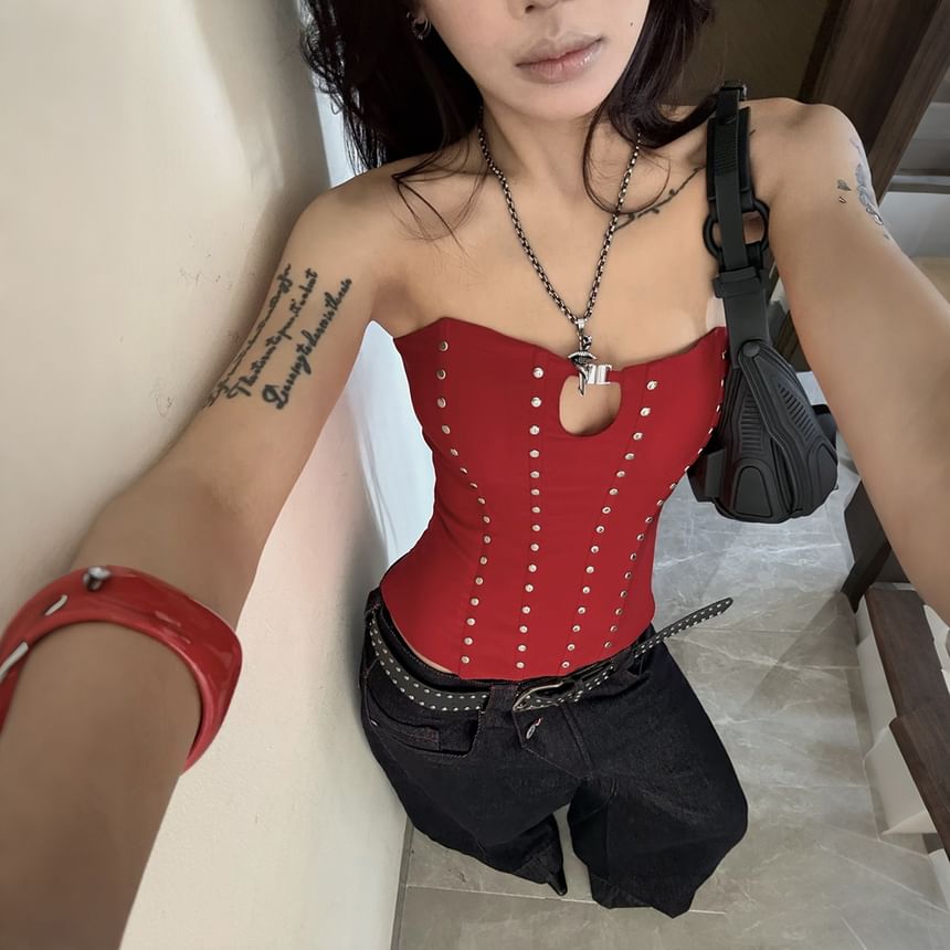 Studded Corset-Style Strapless Top