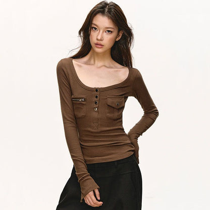Scoop-Neck Slim-Fit Long-Sleeve Solid Tee