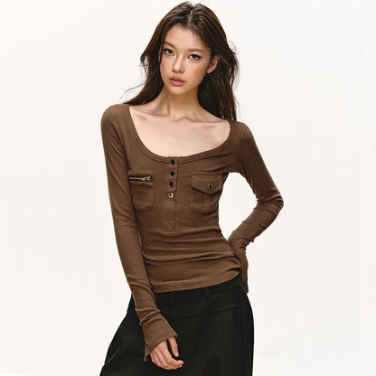 Scoop-Neck Slim-Fit Long-Sleeve Solid Tee