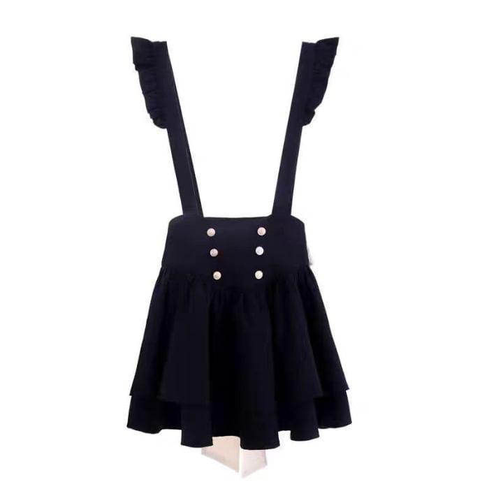 Lace Shirt and Tiered Mini Dress Set with Straps
