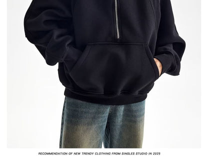 Raglan Half-Zip Stand-Collar Hoodie