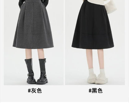 Fleece-Lined High Rise Midi A-Line Skirt