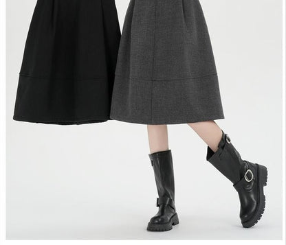 Fleece-Lined High Rise Midi A-Line Skirt