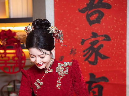 Long Sleeve Mandarin Collar Floral Embroidered Beaded Maxi Mermaid Cocktail Dress