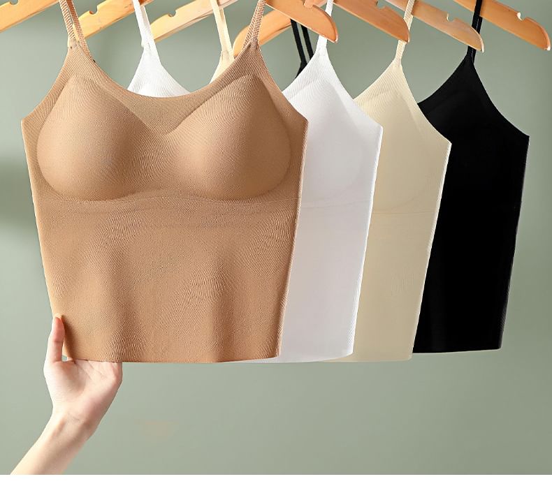 Padded Crop Cami Top with Scoop Neck and Solid Finish
