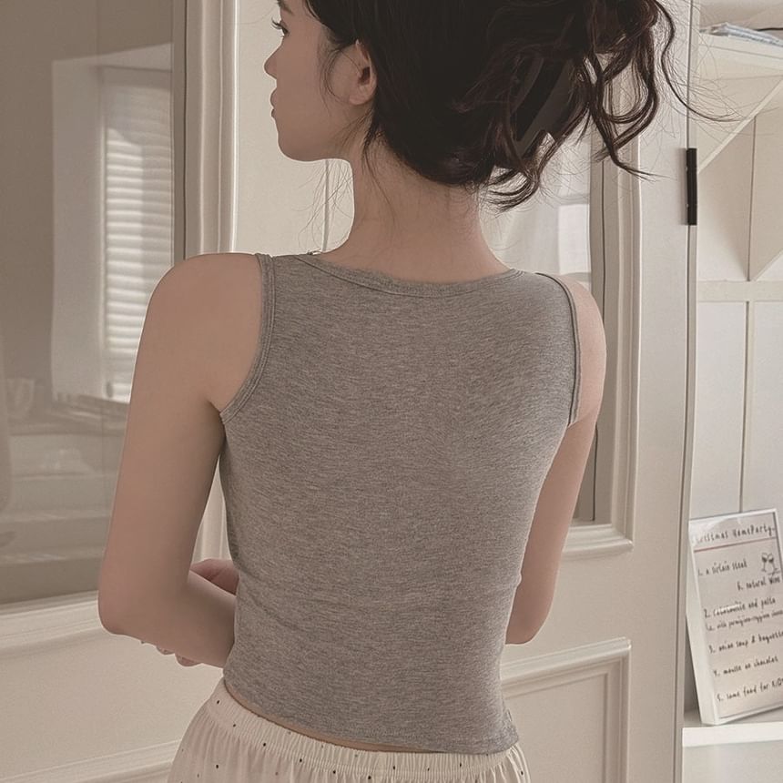 Asymmetrical Lace Trim Padded Crop Tank with V-Neck