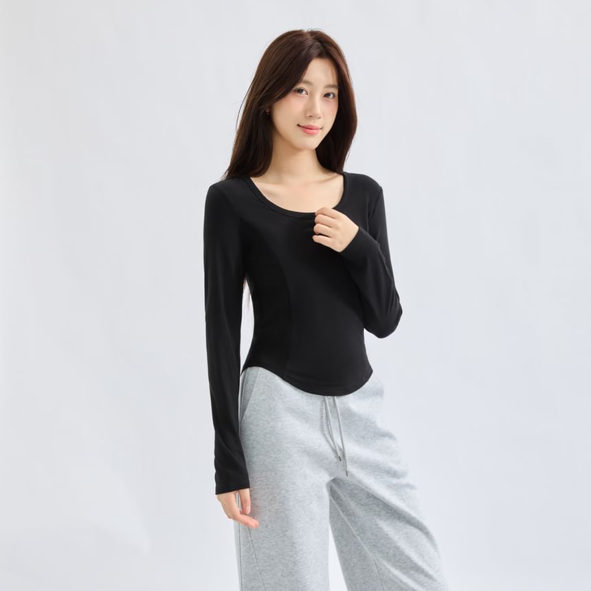Slim Fit Scoop Neck T-Shirt with Long Sleeves