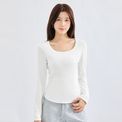 Slim Fit Scoop Neck T-Shirt with Long Sleeves