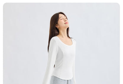 Slim Fit Scoop Neck T-Shirt with Long Sleeves