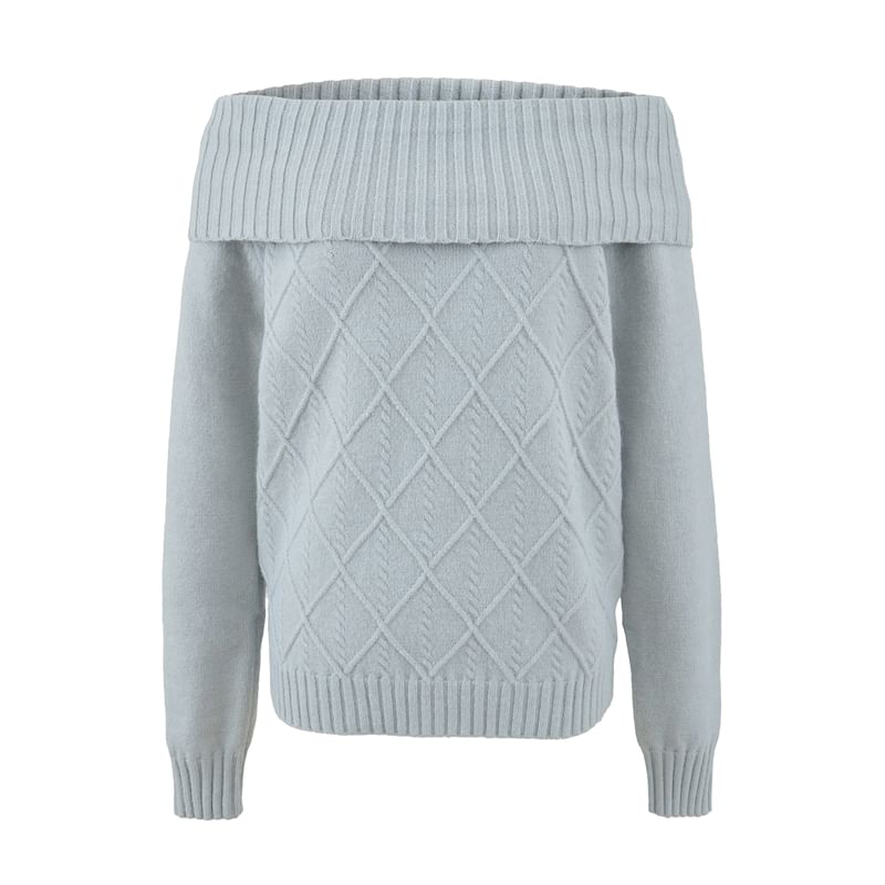 Cable Knit Off-Shoulder Sweater in Solid Tone