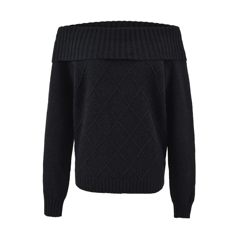 Cable Knit Off-Shoulder Sweater in Solid Tone