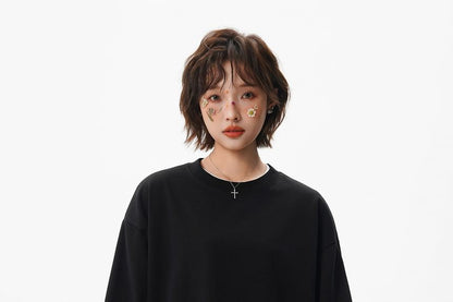 Drawstring Waist Crew Neck Tee in Solid Color