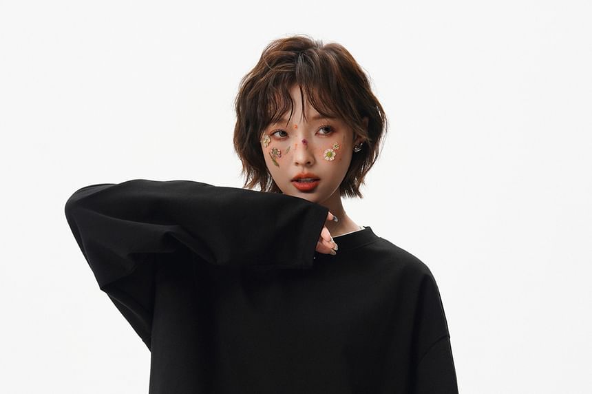 Drawstring Waist Crew Neck Tee in Solid Color