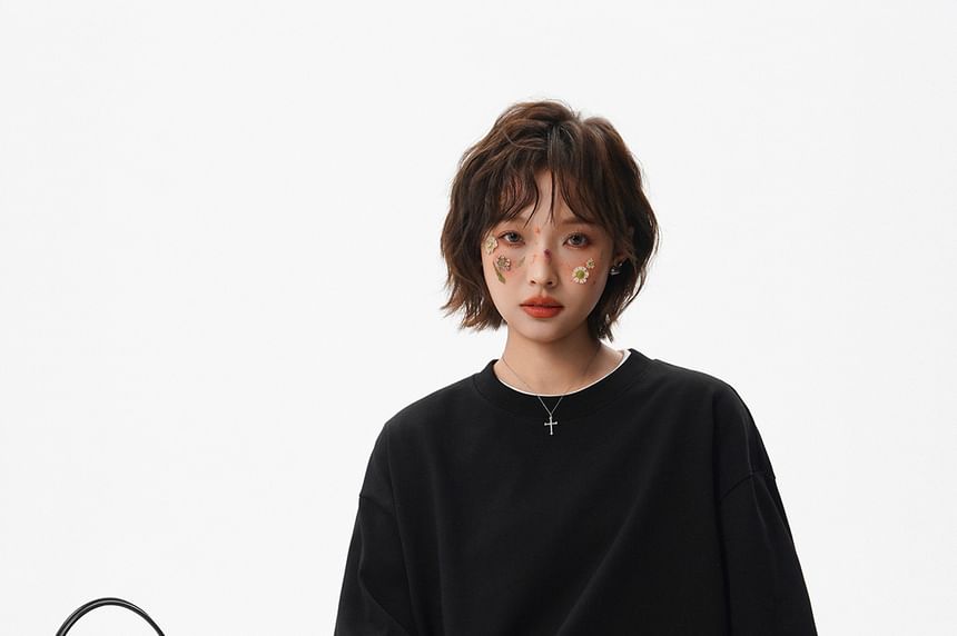 Drawstring Waist Crew Neck Tee in Solid Color