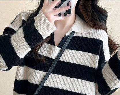 Maternity Striped Sweater and Sleeveless Square Neck Midi Dress Set