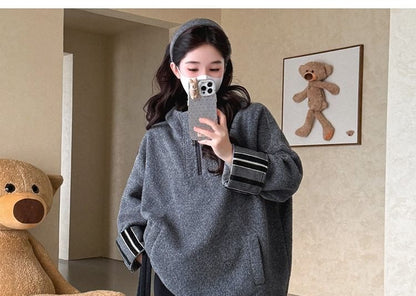 Maternity Half-Zip Hoodie in Melange Fabric