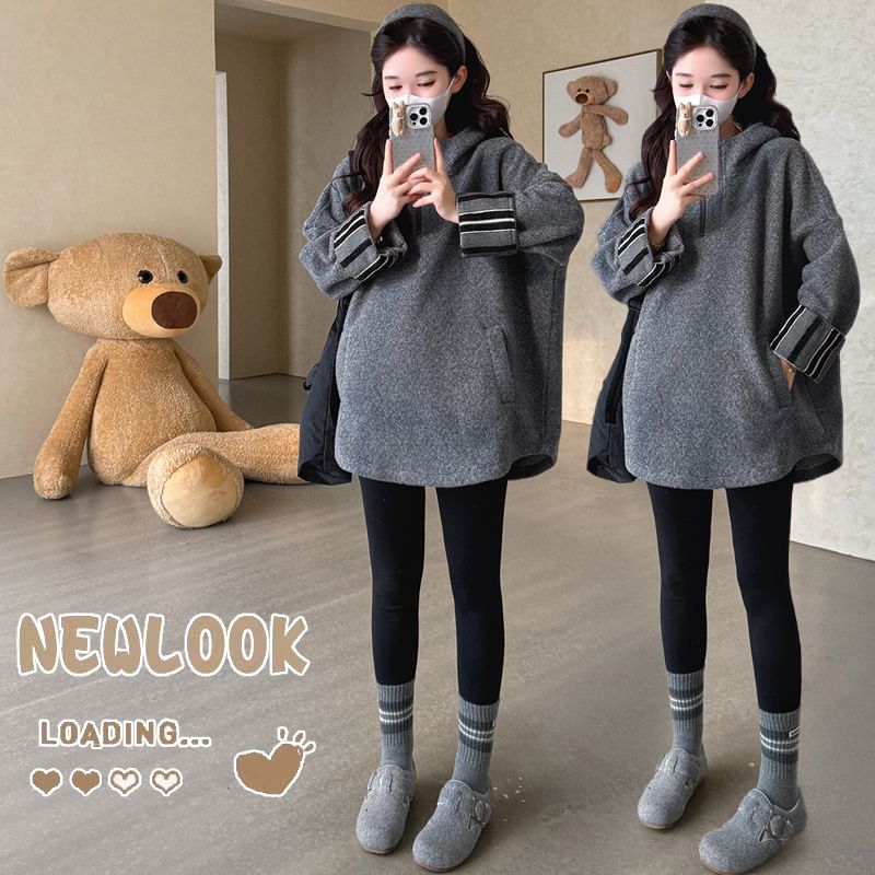 Maternity Half-Zip Hoodie in Melange Fabric