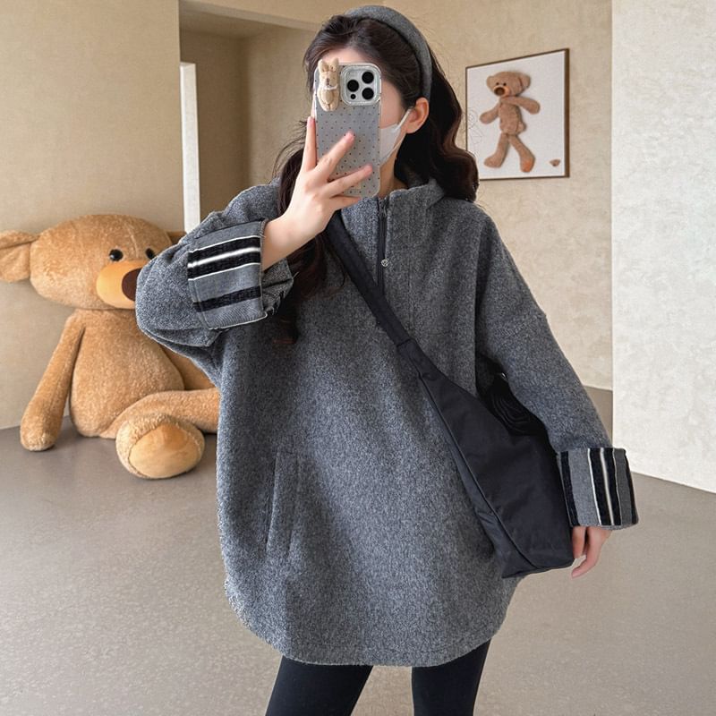 Maternity Half-Zip Hoodie in Melange Fabric