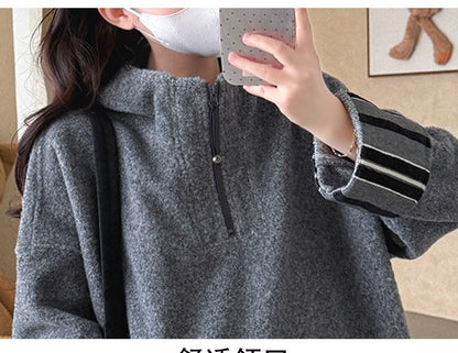Maternity Half-Zip Hoodie in Melange Fabric